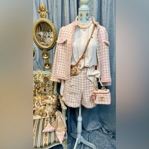Pink Cream Tweed Jacket with Shoes